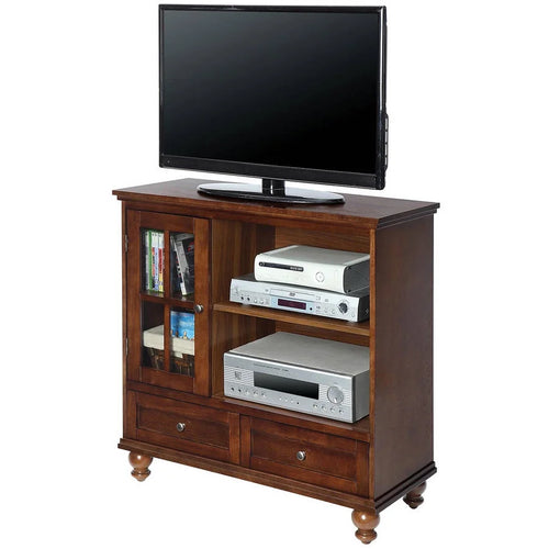 2 Drawer TV Stand with Storage Cabinet and Shelves, Dark Walnut Q622781