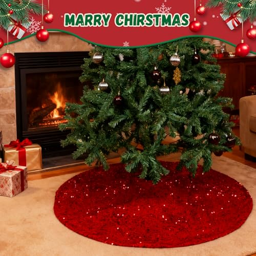 48 Inch Red Sequin Christmas Tree Skirt W277248