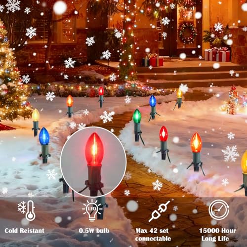 C9 LED Christmas Pathway Lights Multicolor 30 Ft 20 Bulbs K382181
