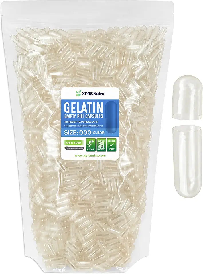 000 Clear Empty Gelatin Capsules 5000 Count B342