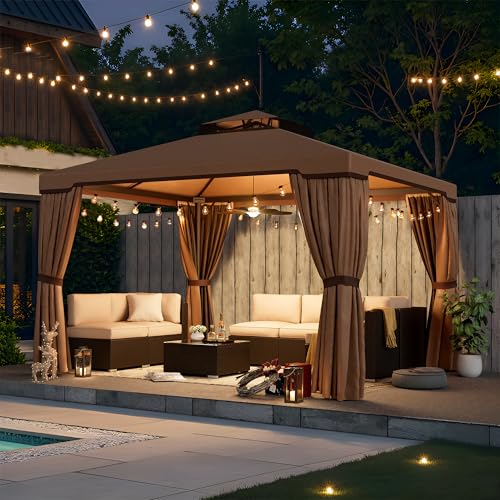 10 x 10 FT Outdoor Gazebo with Vented Soft Canopy and Mosquito Netting X443680