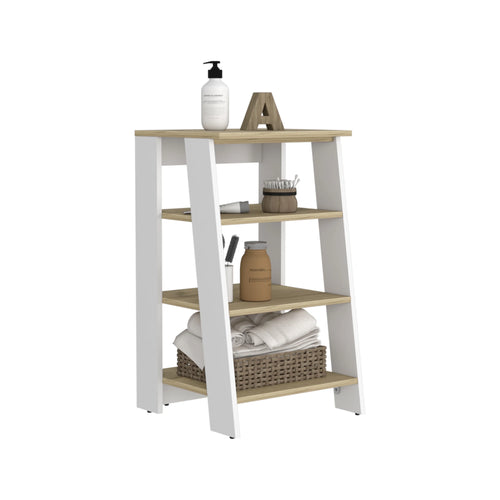 4-Shelf Linen Cabinet Light Oak and White B33515