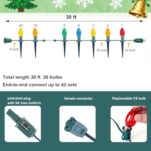 C9 LED Christmas Pathway Lights Multicolor 30 Ft 20 Bulbs K382181