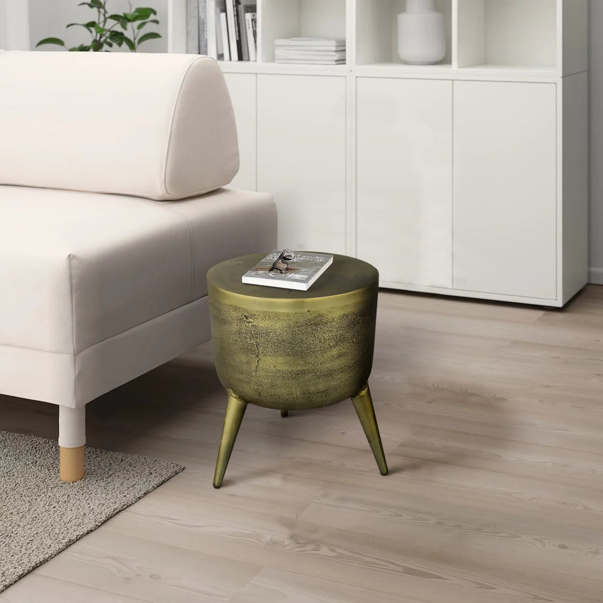 16 Inch Antique Brass Aluminum Side End Table P75599