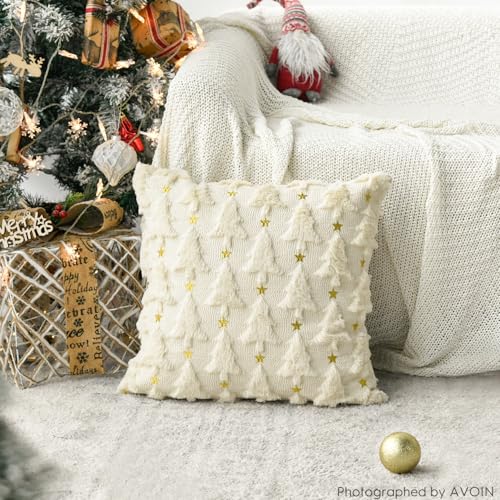 Christmas Tree Green Throw Pillow Cover Set of 2, 18 x 18 Inch Plush Faux Fur Jacquard B661