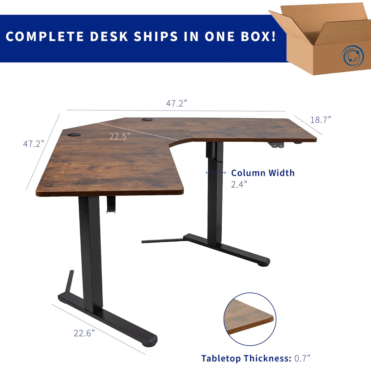 47x47" Rustic Vintage Brown Corner Desk L68322