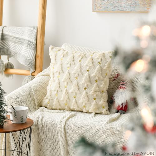 Christmas Tree Green Throw Pillow Cover Set of 2, 18 x 18 Inch Plush Faux Fur Jacquard B661