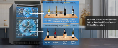 24" 56 Bottle Dual Zone Wine Cooler Refrigerator O2675
