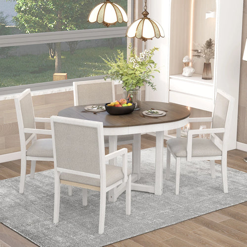 5-Piece Extendable Wood Dining Table Set with 4 Upholstered Chairs S9484