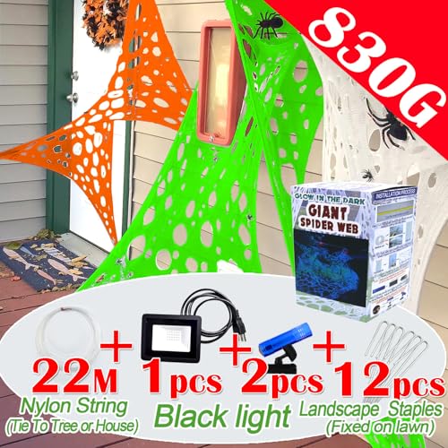 Giant Durable Spider Webs Halloween Decorations Outdoor with 3 Blacklight K1154