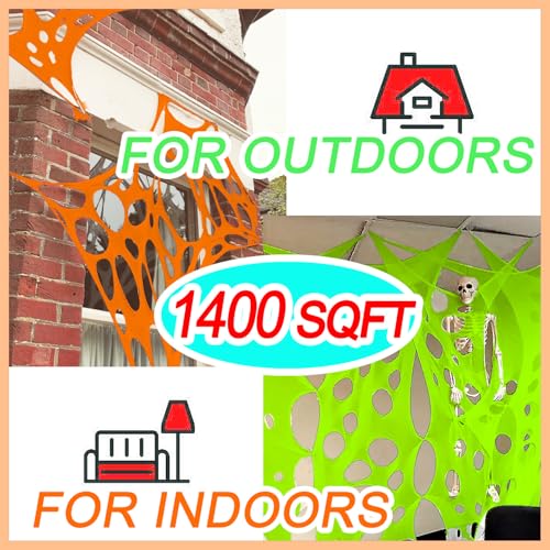 Giant Durable Spider Webs Halloween Decorations Outdoor with 3 Blacklight K1154