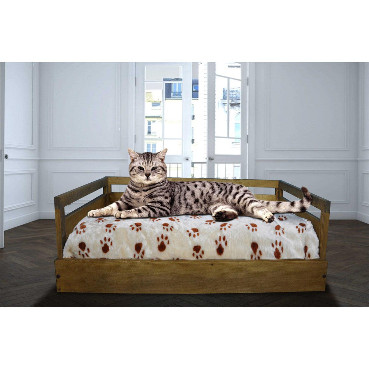 Wooden Pet Bed with Cushion H483830