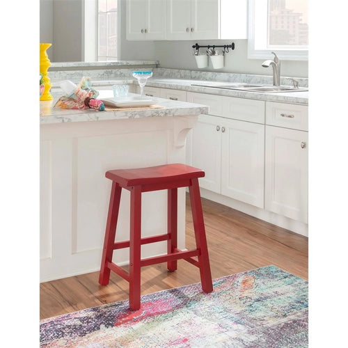 24" Wood Backless Saddle Seat Counter Stool in Red W704026
