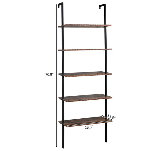 5 Tier Wall Mounted Ladder Shelf with Metal Frame and Wood Shelf N72095