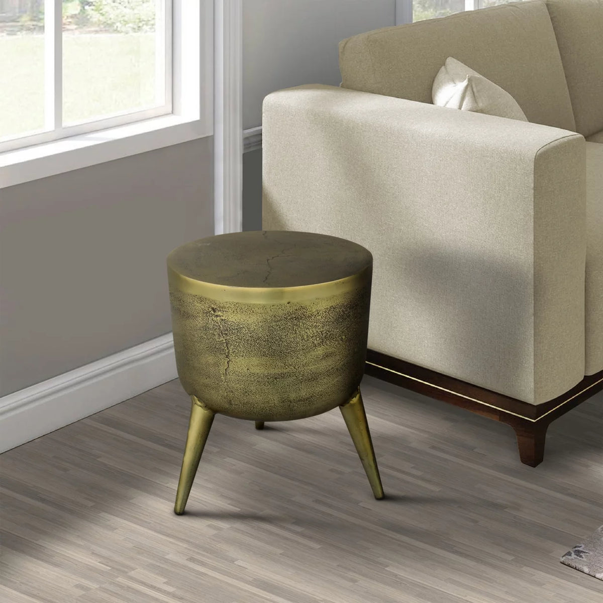 16 Inch Antique Brass Aluminum Side End Table P75599