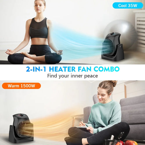 2 in 1 Personal Electric Table Fan and Heater Combo Black V418