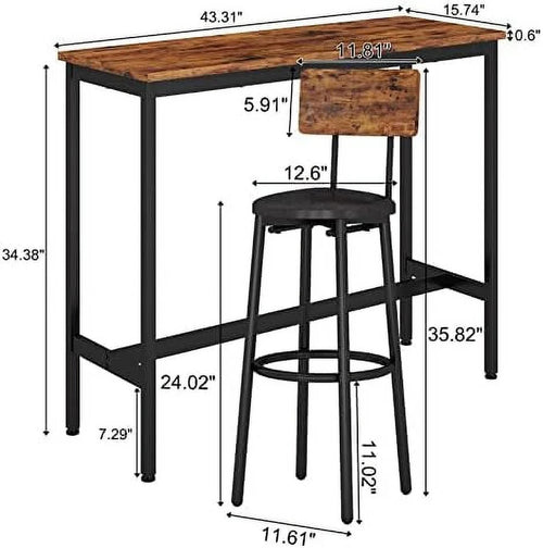 3-Piece Pub Table and Chairs Set of 2 Round Bistro Table Set U2643
