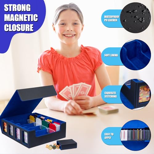 Trading Card Storage Box with Window Dice Tray, Black Grey A824