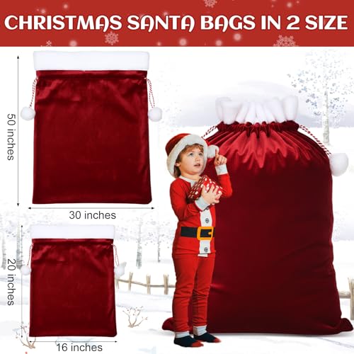 2 Pcs Jumbo Christmas Velvet Santa Bags with Drawstring Red R19317