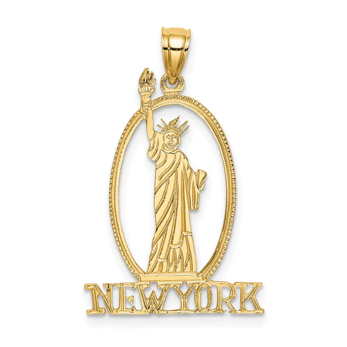 14K Yellow Gold Cut-Out New York With Statue Of Liberty Pendant Charm With 10K Yellow Gold Rope Chain Necklace 18'' F359302