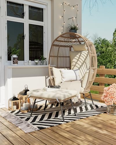 Grey Wicker Egg Chair with Ottoman J9139