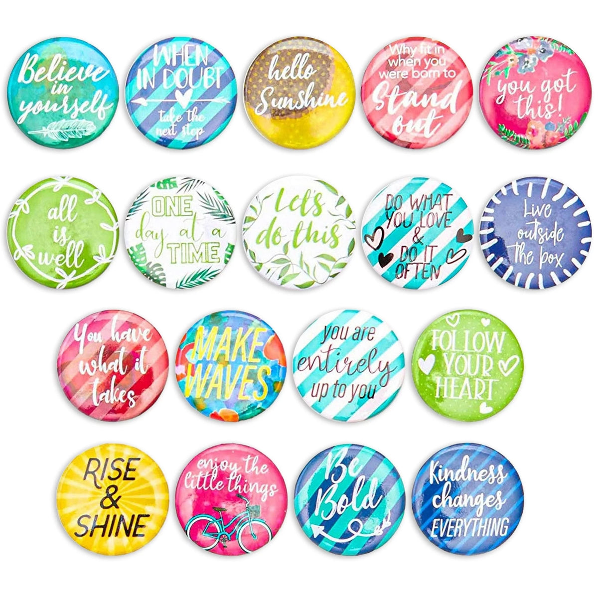 18 Pack Colorful Inspirational Magnets 1.25 In V1879