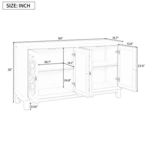4 Door Buffet Cabinet with Pull Ring Handles S605002