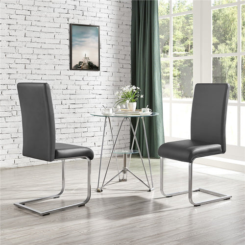 2pcs PU Leather Armless Dining Chairs with Metal Legs Dark Gray P911