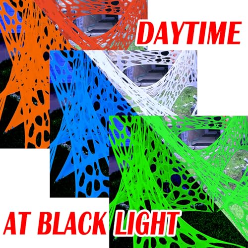 Giant Durable Spider Webs Halloween Decorations Outdoor with 3 Blacklight K1154