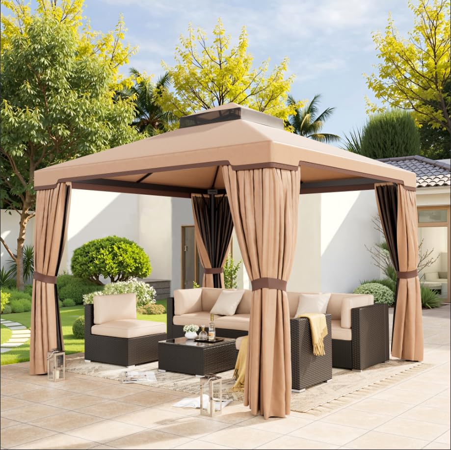 10 x 10 FT Outdoor Gazebo with Vented Soft Canopy and Mosquito Netting X443680