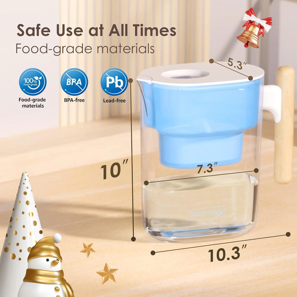 10-Cup Water Filter Pitcher with 1 Filter, BPA Free D360