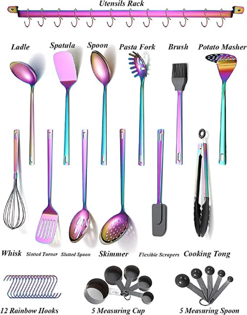 37 Piece Colorful Silicone Stainless Steel Utensils Set with Holder U300070