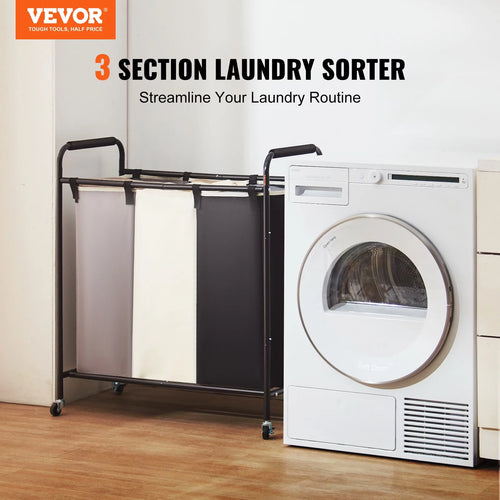 3-Section Rolling Laundry Sorter Cart with Wheels S28577
