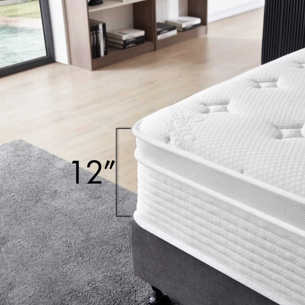 12 Inch Cool Memory Foam Spring Hybrid Euro Top Medium Firm Full Size Mattress C78937