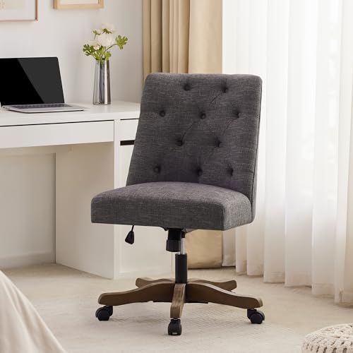 Beige Chenille Fabric Upholstered Swivel Desk Chair with Wheels S49290