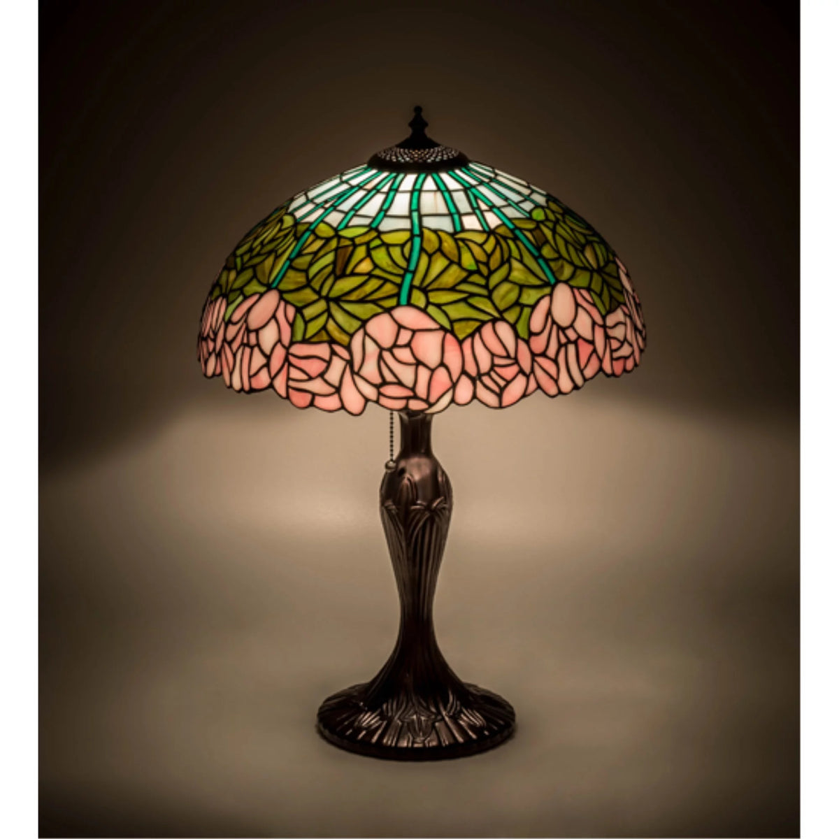 1 Light Table Lamp Mahogany Bronze Finish with Pink Green Blue Chocolate Glass N63028