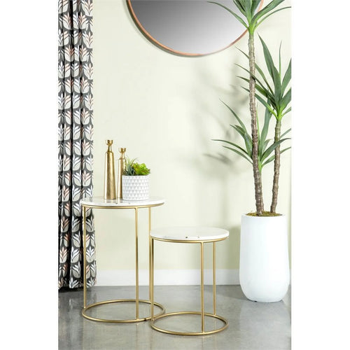 2 Piece Round Marble Top Nesting Tables L78687