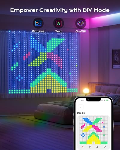 400 RGBIC LEDs Smart Curtain Lights with APP, IP65 Waterproof Color Changing String Lights V39270